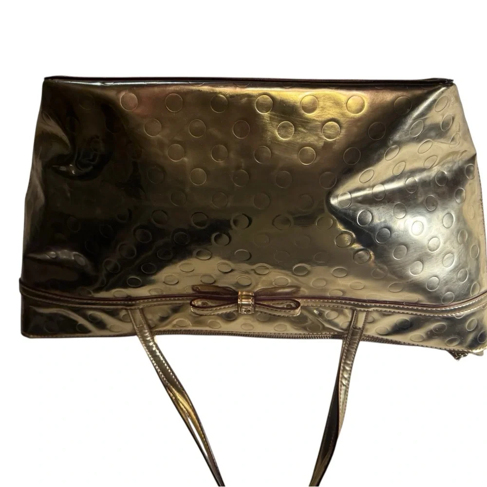 Retro Kate Spade New York Gold Metallic Tote Bag Purse RARE Handbag - Picture 7 of 16